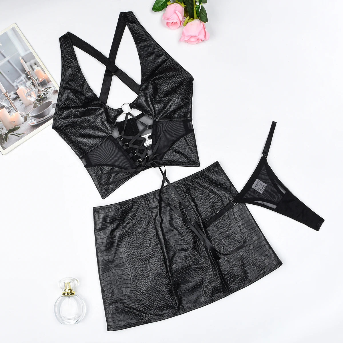Straps Cross Neck Lingerie Set