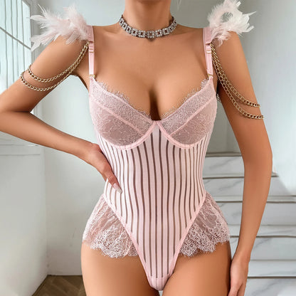 U-Shaped Backless Feather Bodysuit