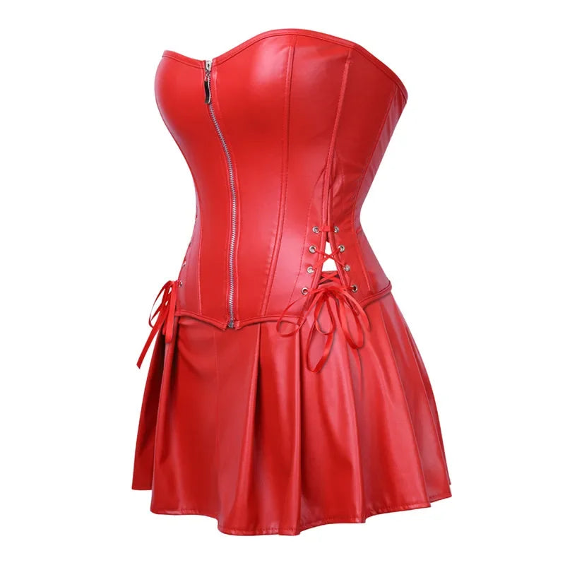 Leather Corsets with Skirt Set