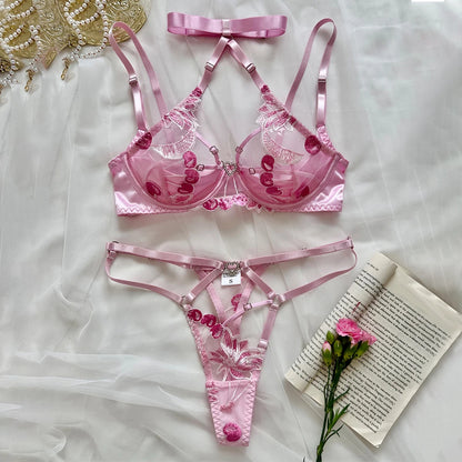 Pink Floral Cherry Lingerie Set