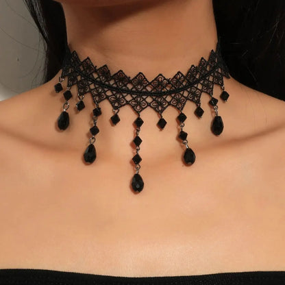Black Lace Crystal Necklace