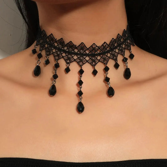 Black Lace Crystal Necklace