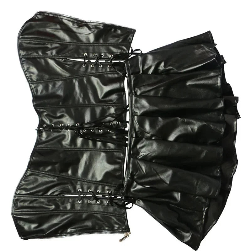 Leather Corsets with Skirt Set