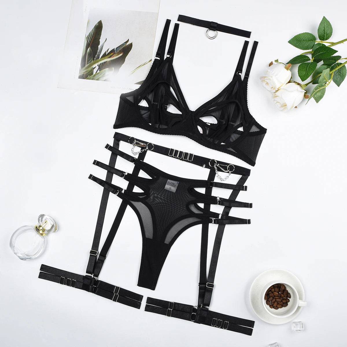 See-Through Mesh Five-Piece Set