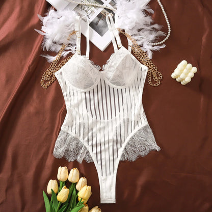 U-Shaped Backless Feather Bodysuit