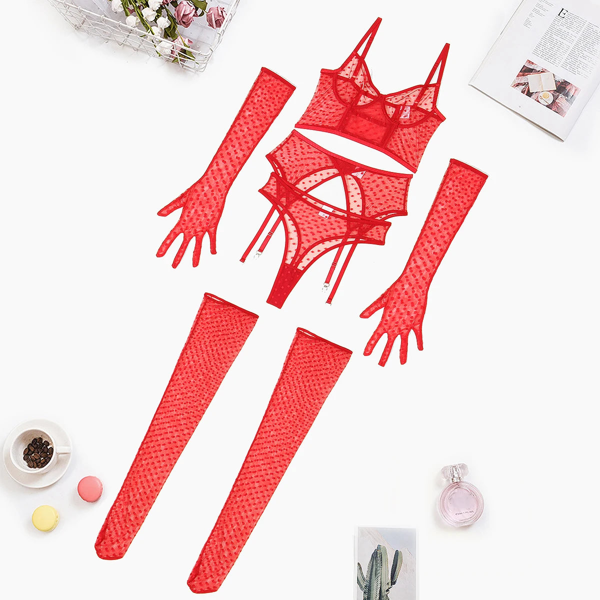 Polka Dot Mesh With Gloves