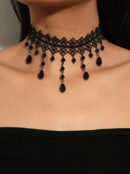Black Lace Crystal Necklace